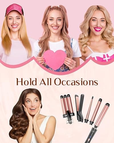 5 in 1 Wand Curling Iron-Kinked Curling Wand Set with Flat Iron Hair Straightener, 3 Barrels Hair Crimper, 3 Ceramic Curling Irons (0.35"-1.25"), 2 Temps Fast Heat Hair Waver Curler with Glove & Clip thumbnail 8