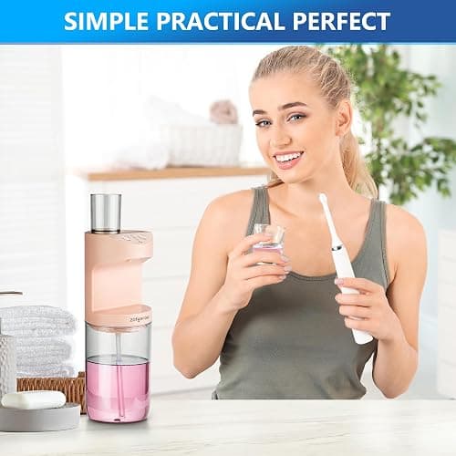 ZOFGENOW Automatic Mouthwash Dispenser for Bathroom,Bathroom Accessories 19.4 Fl Oz Dispensers with Magnetic Cups,Wall Mounted Dispenser,Suitable for All Age Groups,Pink thumbnail 2