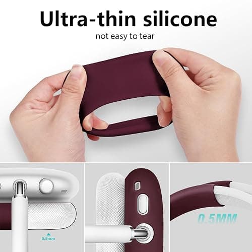 Filoto Case for Airpods Max Headphones,Ear Pad Case Cover/Ear Cups Co ver/Headband for AirPods Max(USB-C/Lightning)(2024/2020),Silicone for Apple Airpod Max,Accessories Cases(Burgundy) thumbnail 5