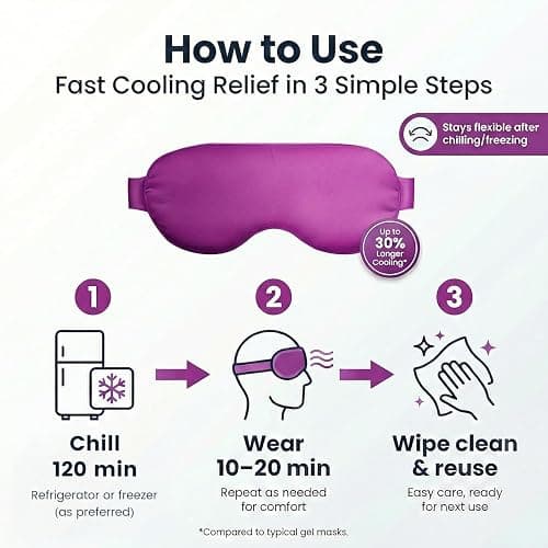 Cooling Eye Mask for Puffy Eyes: Fsa Eligible ltems Hsa, Migraines Headache Fast Relief After Surgery Care Cold Compress, Reusable Face Ice Pack Gel for Dark Circles, Gentle Weighted Sleep Mask Purple thumbnail 6