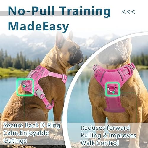 BARKBAY Dog Harness No Pull with ID Tag Pocket - Heavy Duty, Reflective, Easy Control for Large Dogs(Pink,L) thumbnail 2