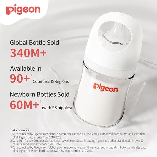 Pigeon Glass Nursing Baby Bottle Wide Neck(Pack of 4), Streamlined Body, Natural Feel, Easy to Clean, Heat-Resistant, 5.4Oz and 8.1 Oz thumbnail 3