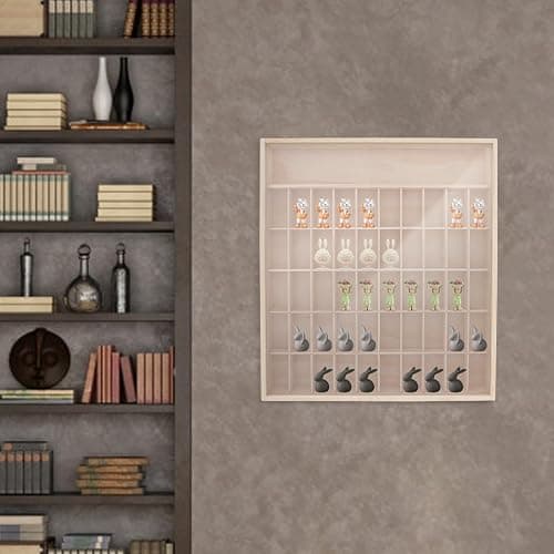 Wooden Wall Mount Display Case, Display Case with 50 Slots & One Shelf for Minifigures Action Figures, Display Cabinet Rack Holder Shadow Box with Acrylic Door Shot Glass Storage Case thumbnail 4