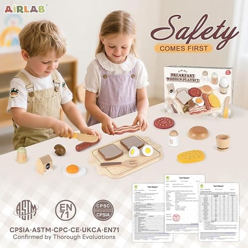 Airlab Toy Food for Toddler 3-5 Pretend Play Kids Kitchen Playset Breakfast Cutting Food Girl Boy Birthday Gift Age 3 4 5 6 Year Old Wood Educational Toys Kitchen Accessories thumbnail 6