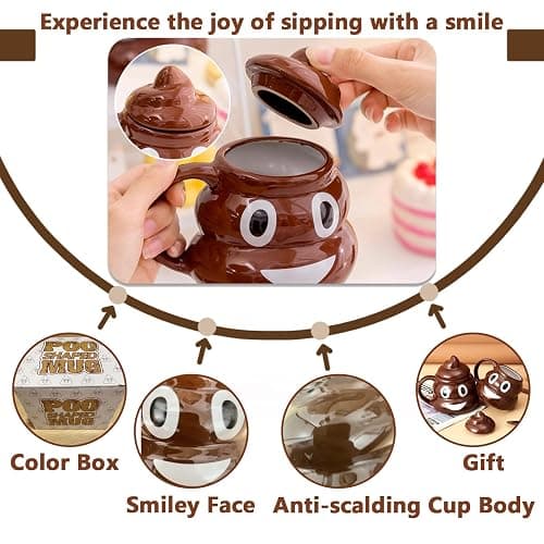 Funny Poop Coffee Mug with Spoon, Ceramic Coffee Cup with Lid and Handle, 400ML Unique Mug for Men, Women, Gifts, Tea, Office Daily Drinking and Friends(Style A) thumbnail 4