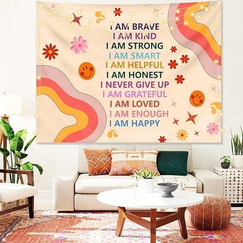 KJHL Rainbow Motivational Tapestry Wall Hanging Quote Positive Affirmations Saying Inspirational Classroom Tapestries Aesthetic Boho Kids Room Decor for Bedroom Living Room Dorm (59" x 79") thumbnail 4