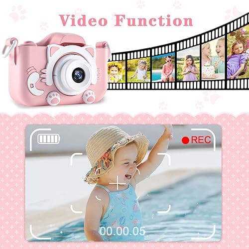 CIMELR Kids Camera Toys for 3 4 5 6 7 8 9 10 11 12 Year Old Boys/Girls, Kids Digital Camera for Toddler with Video, Christmas Birthday Festival Gifts for Kids, Selfie Camera for Kids, 32GB SD Card - Pink Cat thumbnail 5
