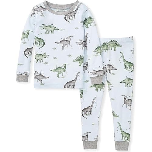Burt's Bees Baby Infant and Boys' 2-Piece Long Sleeve Tee and Long Pant Cotton Pajama Set - 12 Months - Happy Herbivores - 1