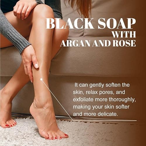 Jabón Negro Marruecos con Argán y Rosa,Exfoliante Corpora,Jabón Negro Marroquí Natural de Marruecos,Suavizante Piel Peeling Corpora,200g,Incluye Guante de Ducha thumbnail 5