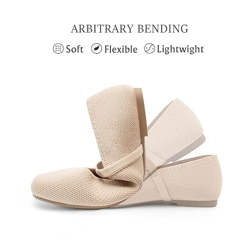 Soesyi Knit Flats for Women Square Toe Flats Casual Ballet Flats with Ankle Strap,Mary Jane Shoes Women Comfortable for Dressy Office thumbnail 3