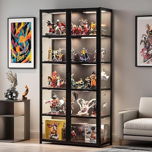 QOEUDD Display Cabinet with Acrylic Glass Door, 5 Tier Curio Display Case, Collectibles Toy Organizers Rack & Display Shelf, Kids Bookcase for Bedroom, Reading Nook, Toddler's Room, Bamboo thumbnail 7