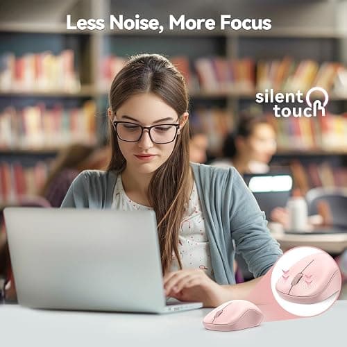TECKNET Wireless Mouse for Laptop, 2.4G Silent Mouse Quiet Click, Small Portable Computer Mouse, 5 DPI Levels, Cordless Mice for PC, Chromebook, Mac - Pink thumbnail 2