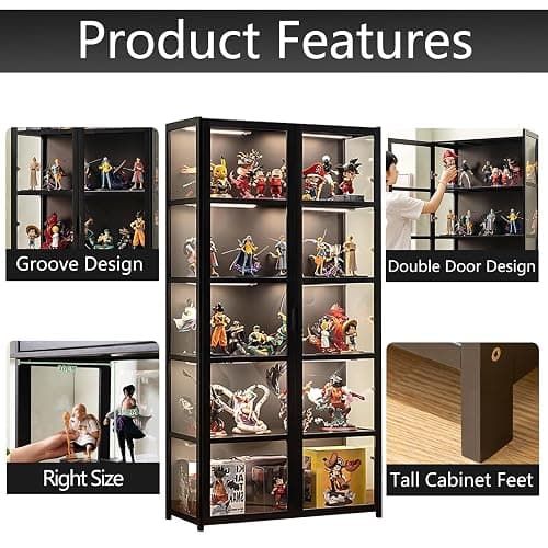 QOEUDD Display Cabinet with Acrylic Glass Door, 5 Tier Curio Display Case, Collectibles Toy Organizers Rack & Display Shelf, Kids Bookcase for Bedroom, Reading Nook, Toddler's Room, Bamboo thumbnail 3