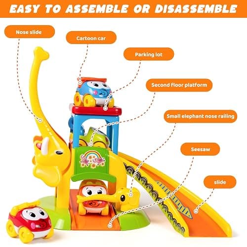 Marstone Toddler Toys for 1 2 Year Old Boys and Girls Gifts: Educational Elephant Slide with 4 Animal Car Toys for Baby 12-18 Months, First Birthday Gifts for Kids, Learning Push Truck Tracks Age 1-2 thumbnail 6
