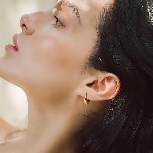 Aidomiya Gold Hoop Earrings for Women 14K Gold Earrings for Women | Chunky Gold Hoop Earrings Small Hypoallergenic Lightweight 14K Gold Hoop Earrings Gold Huggie Hoops Earrings 13/18/22mm thumbnail 2