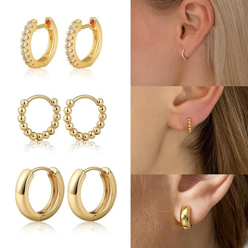 Tasiso Small Hoop Earrings for Women, 6 Pair 14K Gold Plated Huggie Hoop Earrings Lightweight Hypoallergenic Earring Set Cute Earrings Pack for Women Trendy Jewelry Gifts thumbnail 5