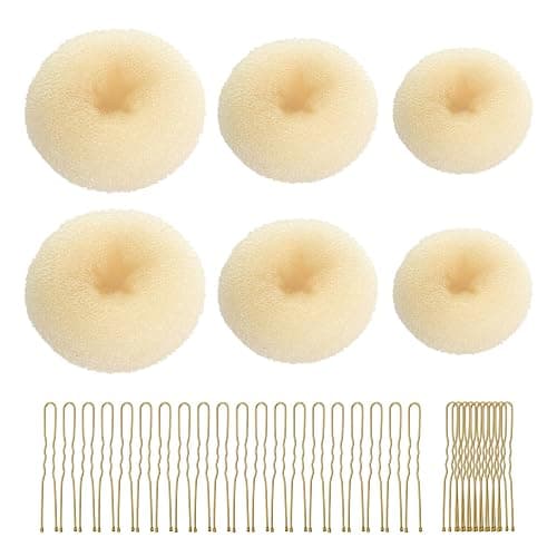 CORTNEY Hair Donuts for Buns Maker Set, 6 Pcs Beige Hair Bun Ring Maker, 30 Pcs Blonde U Shaped Hair Pins, for Doughnuts Chignon Hair Styles, Ballet Dancers Kids Girls and Women - Image 1