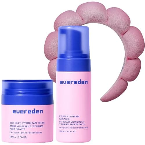 Evereden Kids Face Duo & Spa Headband Set – Multi-Vitamin Face Wash & Cream + Soft Terry Headband – Nourishing Skin Care & Fun Hair Management for Kids 3+ – Gentle & Perfect for Skincare Routine - Image 1