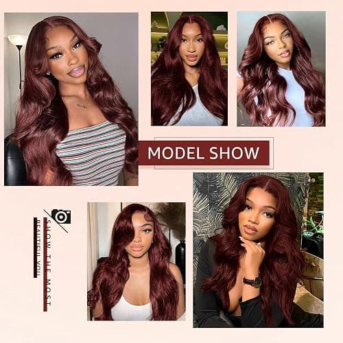 KEKEYY 28 Inch Reddish Brown Lace Front Wigs Human Hair Pre Plucked 200% Density Body Wave Lace Frontal Wig Human Hair 13x4 HD Lace Brown Wig thumbnail 6
