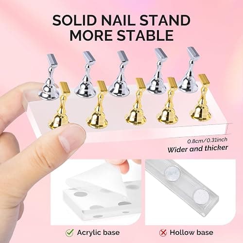 MelodySusie Nail Stand for Press Ons, Big Transparent Acrylic Magnetic Base for Painting Display with Brush Holder and 100 Pcs Reusable Double-Sided Tape for Home DIY Salon Supplies thumbnail 2