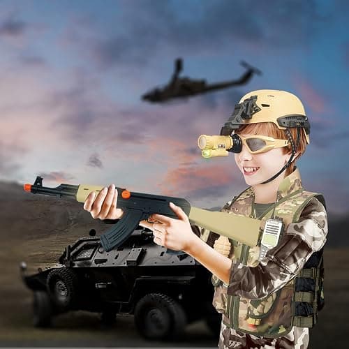 RedCrab Kids Army toys Soldier Combat Costume Set with Helmet, Toy guns for boys,12pcs Military War Accessories Dress Up Role Play Set for Aged 3-10 Toddlers thumbnail 2
