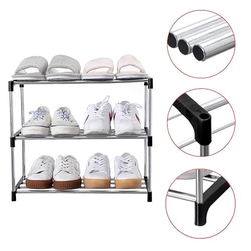 Jucaifu Stackable Small Shoe Rack, Entryway, Hallway and Closet Space Saving Storage and Organization (3-Tier, Black) thumbnail 5