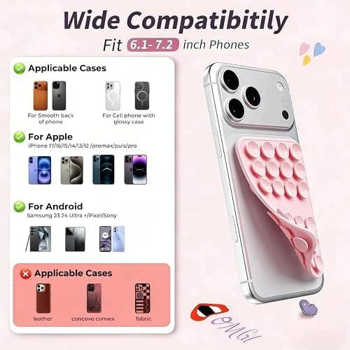 Upgraded Double Sided Silicone Suction Cup Phone Case Mount, Sticky Phone Grip Holder for Hands-Free Selfes & Videos, Reusable Silicone Phone Suction Grip for iPhone & Android, Light Pink thumbnail 5