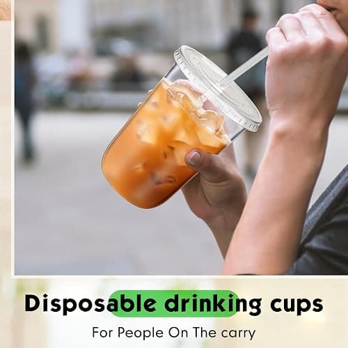 Ziliny 50 Sets Clear Plastic Cups with Lids and Straws, Disposable Iced Coffee Cups Drinking PET for Cold Drinks, Juice, Smoothie, Coffee Shops, Party, Christmas(Clear,16 oz) thumbnail 5