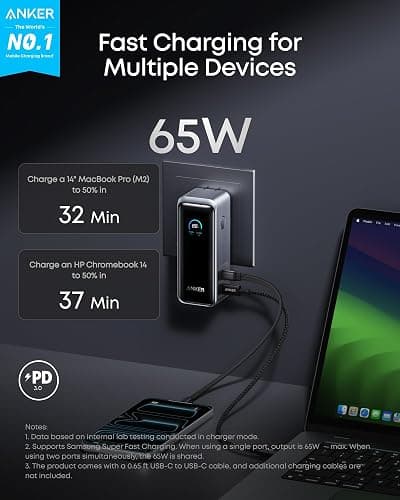 Anker Prime Power Bank, 9,600mAh Battery Pack with 65W Output Wall Charger, Supports PD 3.0 and PPS, 30W Fast Recharging, Sleek Portable Charger for MacBook Pro, iPhone 17/16 Series, Galaxy, iPad | PD 3.0 and PPS, 30W Fast Recharging, Sleek Portable Design for MacBook Pro, iPhone 15 Series, Galaxy, iPad, and More thumbnail 2