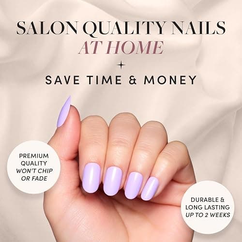 Glamnetic Press On Nails - Lilac | Solid Opaque Light Pastel Purple Round Nails, Salon Quality | 12 Sizes - 30 Nail Kit thumbnail 2