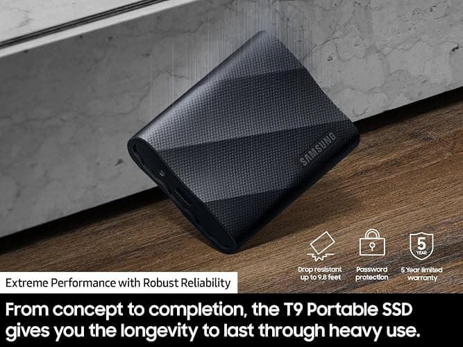 SAMSUNG T9 Portable SSD 4TB, USB 3.2 Gen 2x2 External Solid State Drive, Seq. Read Speeds Up to 2,000MB/s for Gaming, Students and Professionals,MU-PG4T0B/AM, Black (pack of 1) thumbnail 6