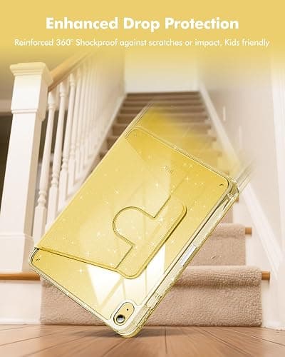 INFILAND Case for iPad A16 11-inch 11th Generation, iPad 10th Generation Case 10.9 Inch for Kids, Girls, 360 Rotating Cute Glitter Cover with Crystal Clear Back, Pencil Holder (Yellow) thumbnail 5