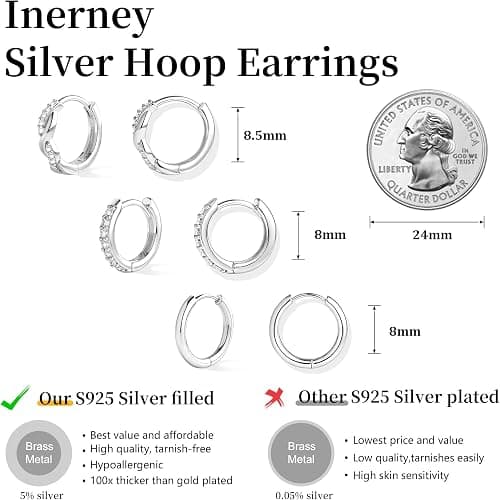 Inerney Gold Huggie Hoop Earrings Set for Women, Dainty Small Sterling Silver Earring Stacks Hypoallergenic Jewelry for Multiple Piercings, Trendy Twisted Cute Cartilage Hoops Birthstone Gift 3 Pairs thumbnail 5