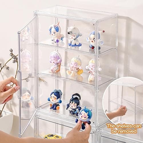 VGLXTRNT 3 Tier Clear Display Case for Figures, Wall-Mounted Acrylic Storage Organizer Box, Stackable Display Cabinet with Magnetic Door & Removable Shelves, Showcase for Collectibles, Figures thumbnail 7