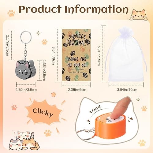 Gerrii 24 Sets 3D Fidget Keychains with Inspirational Cards Bulk 3D Press Stress Relief Sensory Keychain Gifts Employee Appreciation Positive Gifts for Coworkers Teacher (Colourful,Cat) thumbnail 3