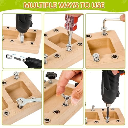 Montessori Screwdriver Board Set with Electric Drill, Wooden Montessori Busy Board Toys Screw Driver Activities Tools for 3 4 5 Year Old Kids, Sensory Learning STEM Fine Motor Skills Toys for Boys thumbnail 6