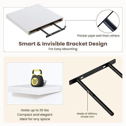 Fun Memories Floating Shelves for Wall - 12 Inch Square Shelves with Invisible Brackets, White Small Wall Shelf for Living Room, Bathroom, Bedroom, and Kitchen Decor，Set of 4 thumbnail 4