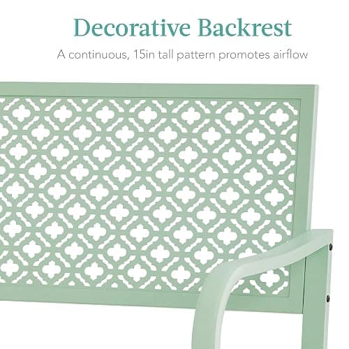 Best Choice Products Outdoor Bench 2-Person Metal Steel Benches Furniture for Garden, Patio, Porch, Entryway w/Geometric Backrest, 790lb Capacity - Mint Green thumbnail 5