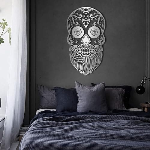 RUNBOAT Sugar Skull Metal Wall Art, Skeleton Metal Sign Wall Art, Gothic Metal Wall Decor, Skull Wall Decor, Sugar Skull Decor, Halloween Decor for Living Room, Bedroom, Bar (Gold, 30x17in|76x43cm) - Gold - 30x17in|76x43cm thumbnail 6