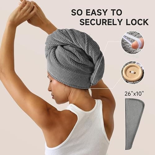 Umisleep 3 Pack Microfiber Hair Towel Wrap for Curly Hair, Super Absorbent Hair Drying Towel for Women, Kids, Hair Care Accessories, Hair Turban for Wet Hair (Grey, Camel, Brown) thumbnail 5