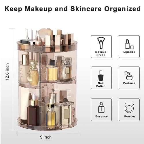 360 Rotating Makeup Organizer with Lipstick Slots, DIY 8 Adjustable Height Spinning Skincare Organizers, Brush and Perfume Storage Carousel, Cosmetic Display Case for Vanity Bathroom Countertop thumbnail 2