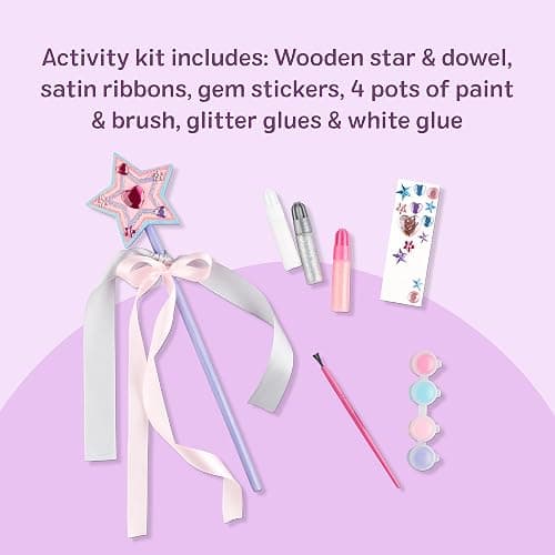 Melissa & Doug Created By Me! Paint & Decorate Your Own Wooden Princess Wand Craft Kit, Pink Princess Crafts Great for Rainy Days, Toys for Kids Ages 4+ | 27 Piece Arts & Crafts Activity, Princess Pretend Play, Wooden Star, Paint, Gems, Ribbons, Preschool Toys for Kids, Ages 4+ thumbnail 3