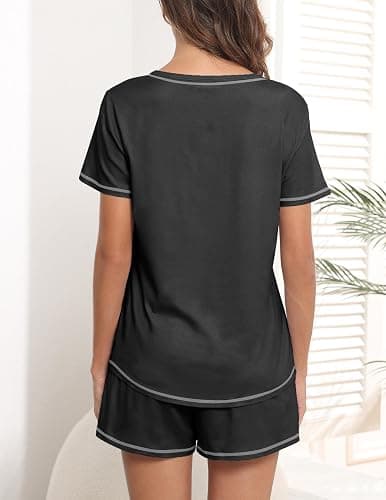 Ekouaer Women's Pajamas Sets Short Sleeve Lounge Sets Sleepwear Casual Two Piece Pjs With Pockets thumbnail 4