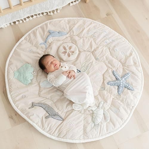 Crane Baby Activity Mat, Interactive Baby Play Mat for Boys and Girls, Sea Life, 36" x 36", Stimulating Baby Toys & Mirror, Infant Play Mat, Tummy Time Baby Floor Mat, Kids Play Mat, Tummy Time Mat thumbnail 4