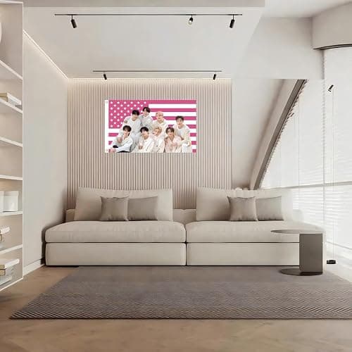 WENWELL Stray Kids Tapestry, Pink American Flag Design, 3x5 FT Polyester Wall Hanging with Brass Grommets for Bedroom Studio Decor thumbnail 7