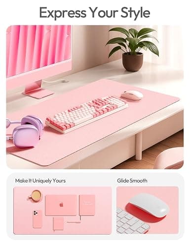 YSAGi Leather Desk Protector, Office Mat, Large Mouse Mat, Non-Slip PU Leather Blotter, Laptop Desk Pad, Waterproof Writing Pad for Office and Home (Light Pink, 31.5" x 15.8") thumbnail 2