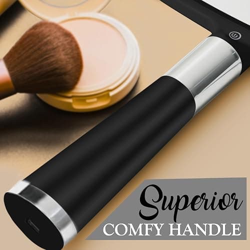MIRRORVANA Lighted Travel Makeup Mirror - 2 in 1 Handheld & Tabletop LED Mirror with 3 Light Modes, Detachable Stand, and Comfy Handle - 9" x 13" (Black) thumbnail 6