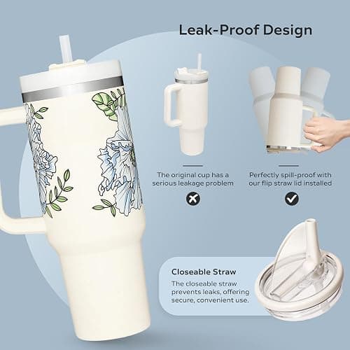 2 Pcs Stanley Lid Replacement 40 Oz,Flip Straw Reusable Stanley Cup Lids Spill Proof 40oz, H2.0 Quencher Protour Tumbler, Spill Proof Cover, Spill-Proof Design, Quencher Cup Accessories - CREAM thumbnail 4