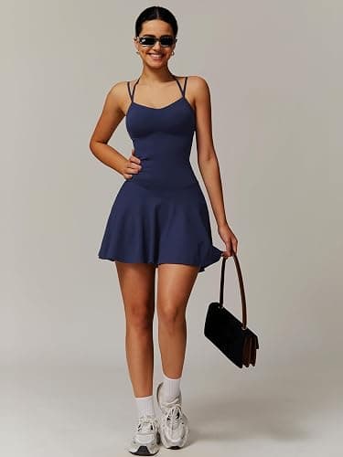 Tennis Dress for Women with Built in Shorts Spaghetti Straps 2-in-1 Ruffle A-line Active Yoga Golf Dress thumbnail 6