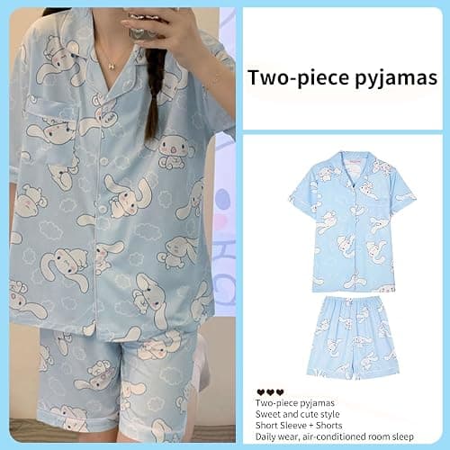 TradWloth Cute Women's Pajama Sets, Cartoon Print Sleepwear Short Sleeve Shirt and Casual Short - 2 Piece thumbnail 5
